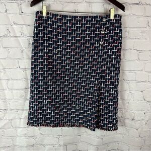 talbots 2018 lined cotton blend pencil Boucle Wrap Skirt sz 10 navy red